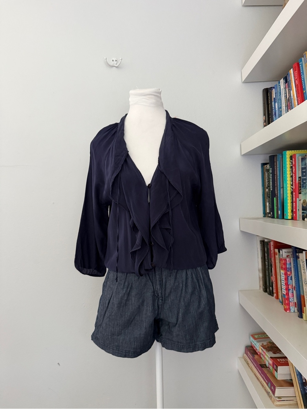 Pinko Silk Navy Ruffle Romper Size Medium